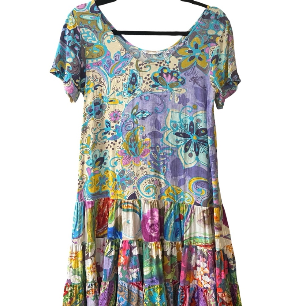 Jams World Multicolor Floral Tiered Dress - Purple, Teal, Yellow, Pink